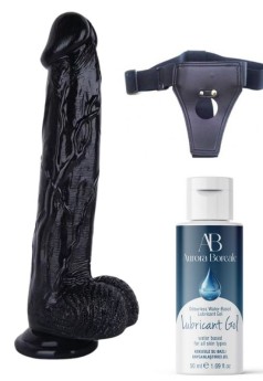 Censan Belden Bağlamalı Kayganlaştırıcı Set Noctis 30cm Siyah Dildo No:26
