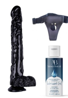 Censan Belden Bağlamalı Kayganlaştırıcı Set Noctis 42cm Siyah Dildo No:44