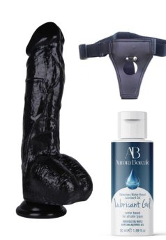 Censan Belden Bağlamalı Kayganlaştırıcı Set Noctis 26,5cm Siyah Dildo No:63