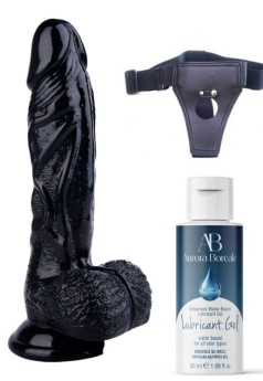 Censan Belden Bağlamalı Kayganlaştırıcı Set Noctis 22,5cm Siyah Dildo No:13
