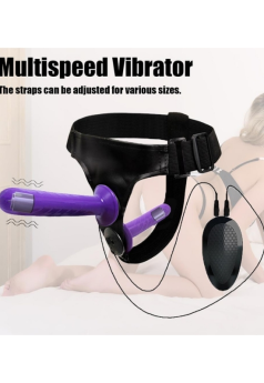 Censan Mor Double Dong Titreşimli Belden Bağlamalı Çift Taraflı Bisex Dildo Vibratör