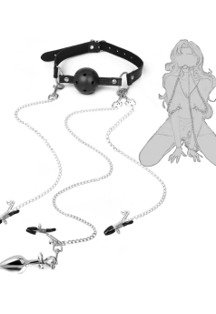 BDSM 4’ü 1 Arada Bondage Seti – Ağızlık, Klipsler ve Anal Plug Zincir