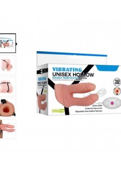 Unisex Çift Taraflı 15.2cm İçi Boş Belden Bağlamalı Titreşimli Protez Penis