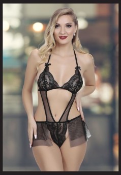 Censan Kadın Siyah Seksi Fantezi Özel Tasarım Etekli Fantezi Babydoll