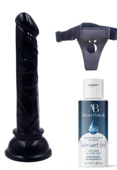 Censan Belden Bağlamalı Kayganlaştırıcı Set Siyah Renk Gerçekçi 15CM Anal Dildo