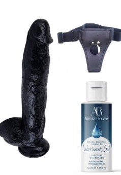 Censan Belden Bağlamalı Kayganlaştırıcı Set Noctis 32cm Siyah Dildo No:23