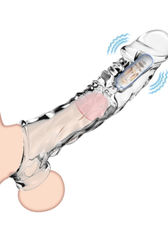 9 cm Şeffaf Penis Kılıfı – Halkalı Titreşimli Penis Uzatıcı