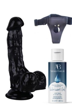 Censan Belden Bağlamalı Kayganlaştırıcı Set Noctis 18cm Siyah Dildo No:5