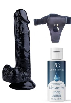 Censan Belden Bağlamalı Kayganlaştırıcı Set Noctis 20cm Siyah Dildo No:17
