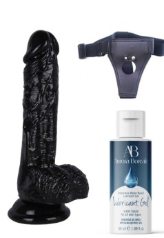 Censan Belden Bağlamalı Kayganlaştırıcı Set Noctis 18cm Siyah Dildo No:46