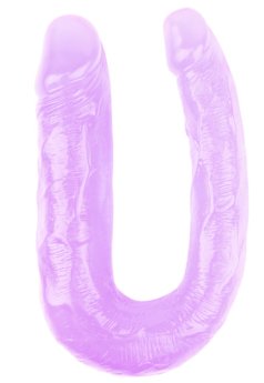 Hi-Rubber Şeffaf Jel Çift Taraflı Eğik Dildo - 17cm Mor