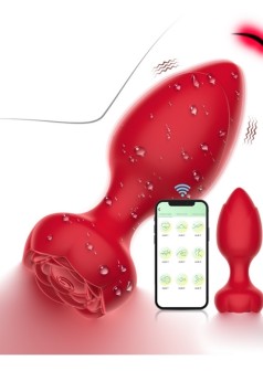 Censan Telefon Kontrollü Full Covered Rubber Rose Anal Plug – Kırmızı
