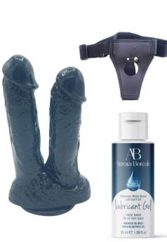 Censan Belden Bağlamalı Kayganlaştırıcı Set Noctis 21cm Siyah Çiftli Dildo No:61