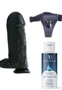 Censan Belden Bağlamalı Kayganlaştırıcı Set Noctis 27cm Siyah Dildo No:2