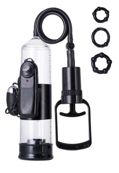 Censan 3 halkalı Titreşimli penis pompası PVC Siyah 22,8 cm