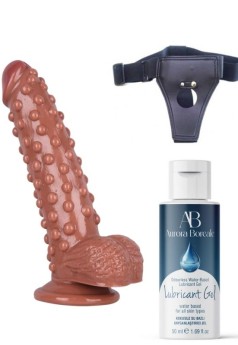 Censan Belden Bağlamalı Kayganlaştırıcı Set Noctis 24cm Kahverengi Dildo No:40