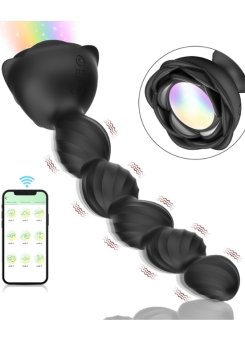Censan Telefon Kontrollü Haley Rose Pulled Beads Anal Plug – Siyah