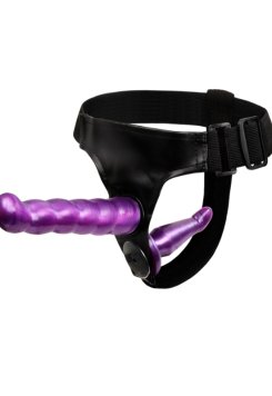 Censan Çift Taraflı Mor Renk Belden Bağlamalı Dildo