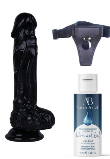 Censan Belden Bağlamalı Kayganlaştırıcı Set Noctis 21cm Siyah Dildo No:64