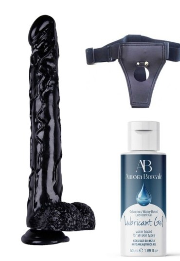 Censan Belden Bağlamalı Kayganlaştırıcı Set Noctis 42cm Siyah Dildo No:44