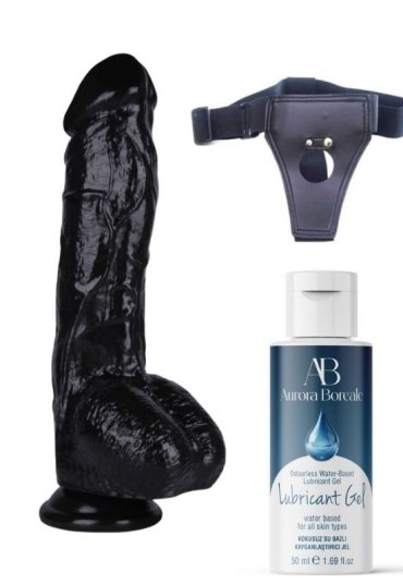 Censan Belden Bağlamalı Kayganlaştırıcı Set Noctis 26,5cm Siyah Dildo No:63