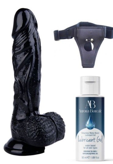 Censan Belden Bağlamalı Kayganlaştırıcı Set Noctis 22,5cm Siyah Dildo No:13