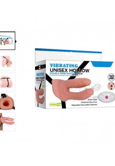 Unisex Çift Taraflı 15.2cm İçi Boş Belden Bağlamalı Titreşimli Protez Penis