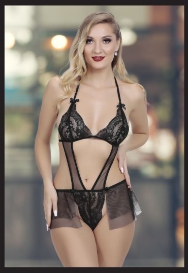 Censan Kadın Siyah Seksi Fantezi Özel Tasarım Etekli Fantezi Babydoll