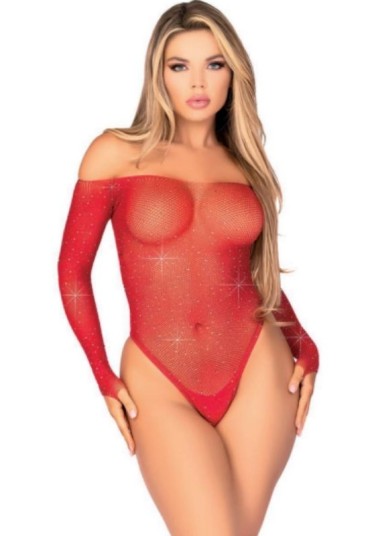 Censan Taşlı Kırmızı Fantazi Body Vücut Çorabı