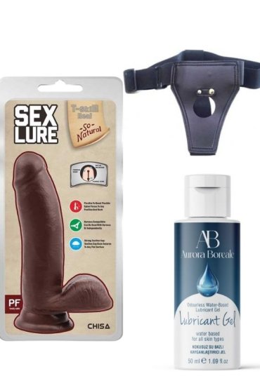 Censan Belden Bağlamalı Kayganlaştırıcı Set Sex Lure Kıkırdaklı Gerçekçi Dildo - 17.5cm Zenci