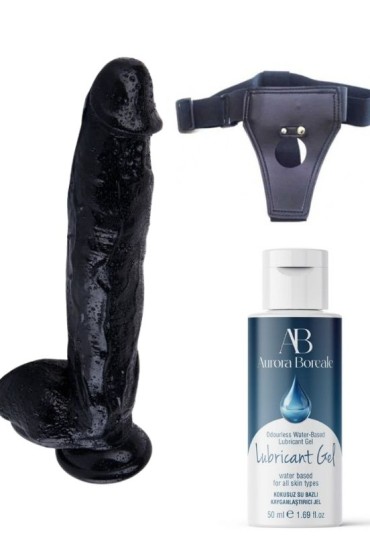 Censan Belden Bağlamalı Kayganlaştırıcı Set Noctis 32cm Siyah Dildo No:23