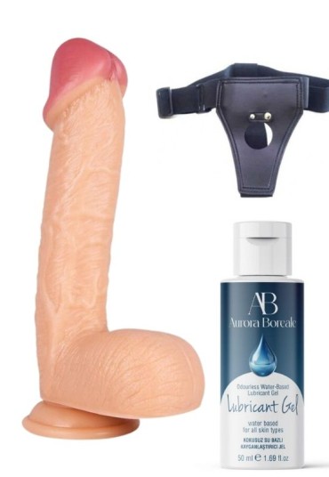 Censan Belden Bağlamalı Kayganlaştırıcı Set Noctis 34cm Realistik Dildo No:72