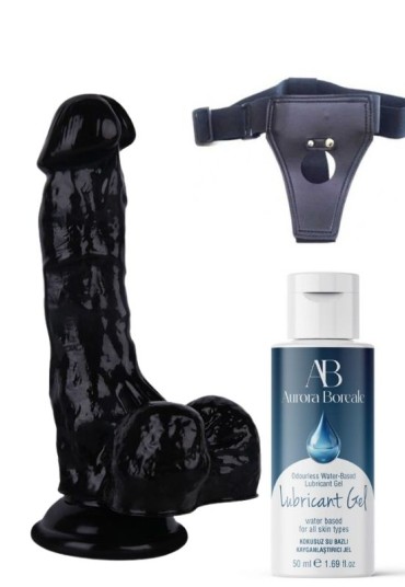 Censan Belden Bağlamalı Kayganlaştırıcı Set Noctis 18cm Siyah Dildo No:5