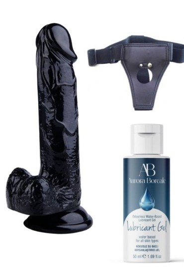 Censan Belden Bağlamalı Kayganlaştırıcı Set Noctis 20cm Siyah Dildo No:17