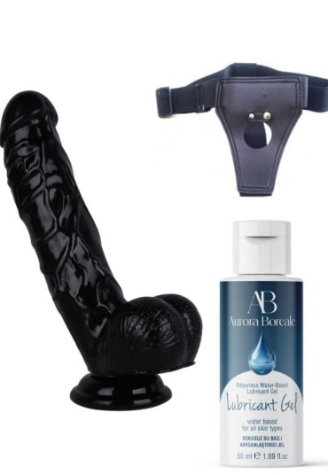 Censan Belden Bağlamalı Kayganlaştırıcı Set Noctis 21,5cm Siyah Dildo No:51