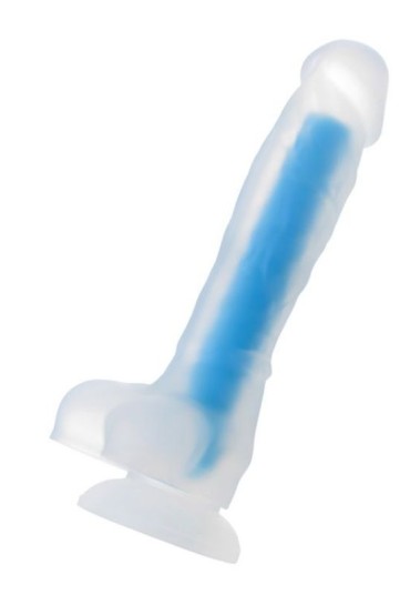 Censan Beyond Mavi Matt Glow Gece Parlayan Dildo, Silikon, Şeffaf, 18 cm