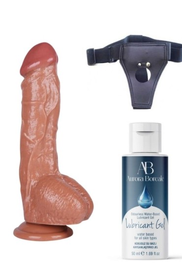 Censan Belden Bağlamalı Kayganlaştırıcı Set Noctis 26,5cm Kahverengi Dildo No:63
