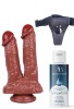 Censan Belden Bağlamalı Kayganlaştırıcı Set Noctis 21cm Kahverengi Çiftli Dildo No:61